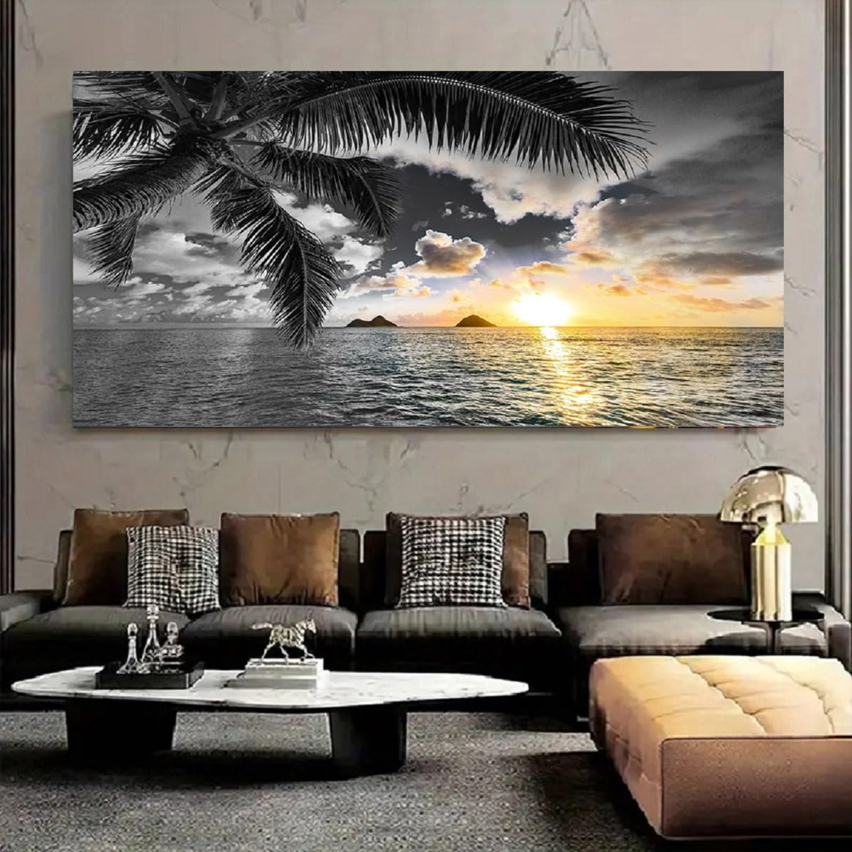 Wall Decor Living Room Black and White Beach Wall Art Sunset Seascape Pictures Palm Canvas Prints Art Wall Decor Bedroom Ocean Poster Painting for Home Office Decoration Scenery Artwork (beach HB / 40"L x 20"W)