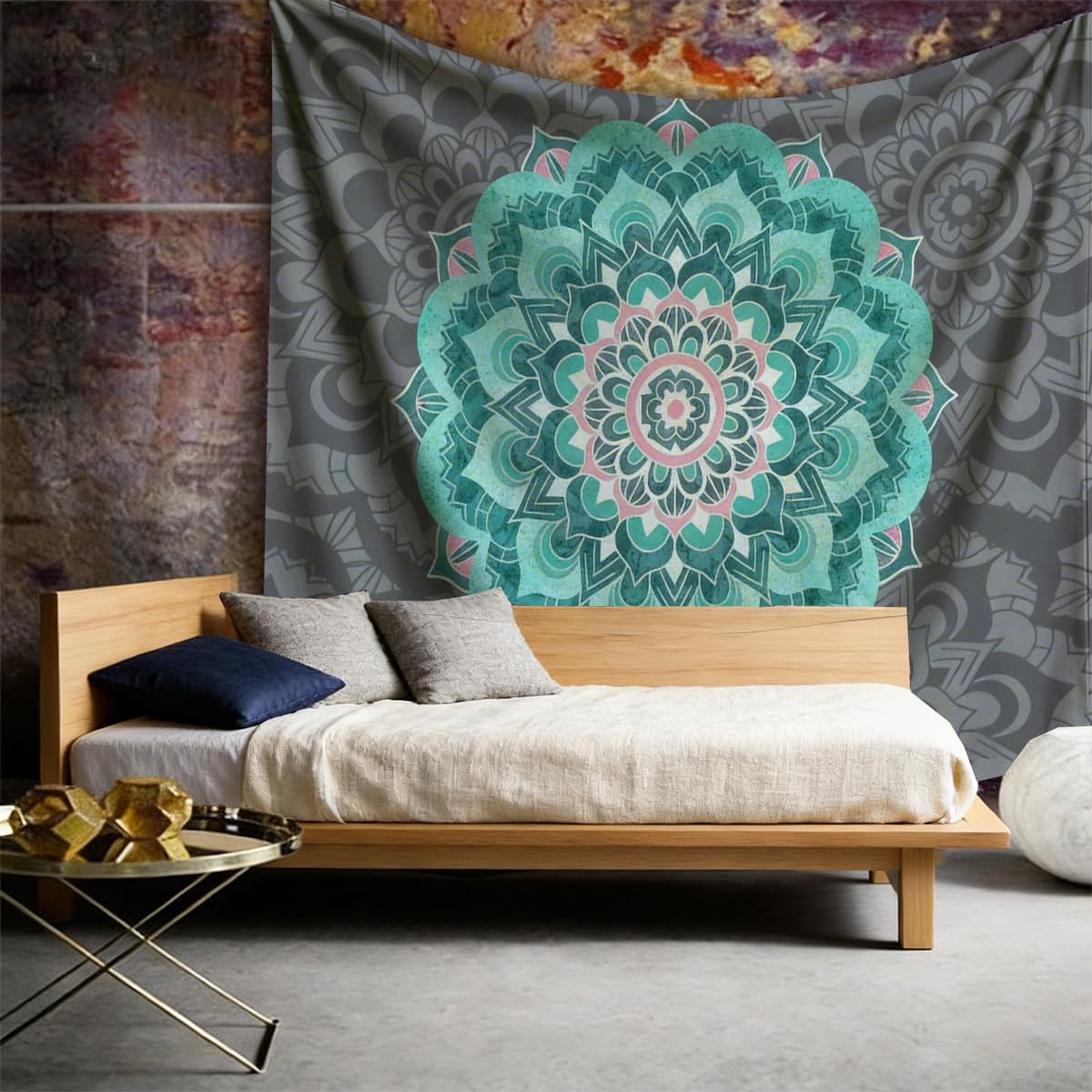 Popular Handicrafts Flower Mandala Tapestry Wall Hanging Psychedelic Aesthetic Blue Grey Indian Hippie Wall Decor Bohemian Wall Art Home Decoration for Bedroom Living Room Dorm (Blue / 79"L x 59"W)