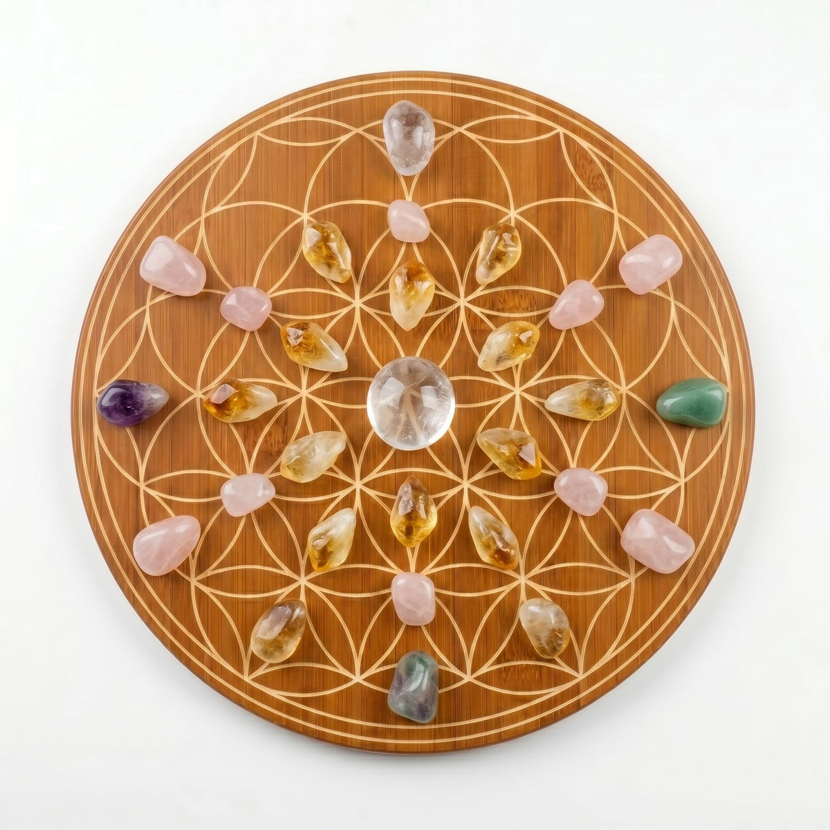 Crystal Grid Board 10" Flower of Life Bamboo Energy Charging Plate (Flower of Life)