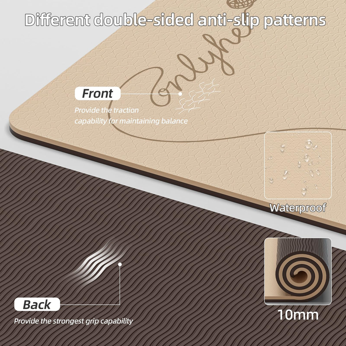 Extra Large Yoga Mat 10mm Thick (Milk coffee + Dark brown)
