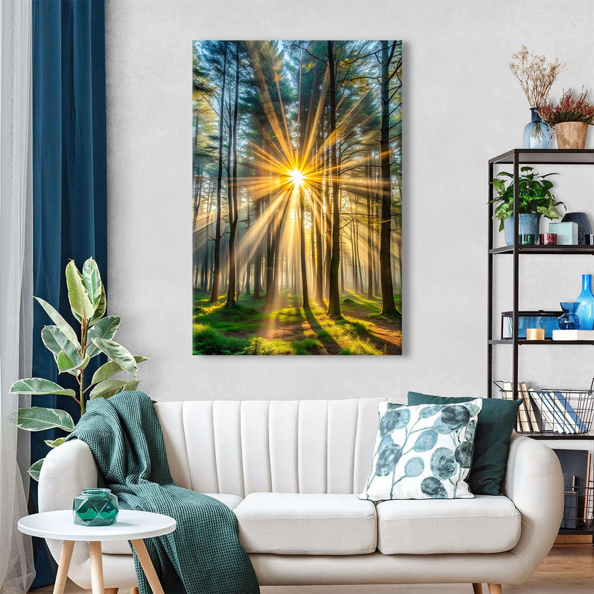 Green Forest Canvas Wall Art Sunshine Forest Pictures Wall Decor Nature Woodland Morning Scenic Painting Poster Tropical Pine Trees Prints Artwork for Walls Bedroom Office Decorations 32x48 (32"L x 48"W / Fall07)