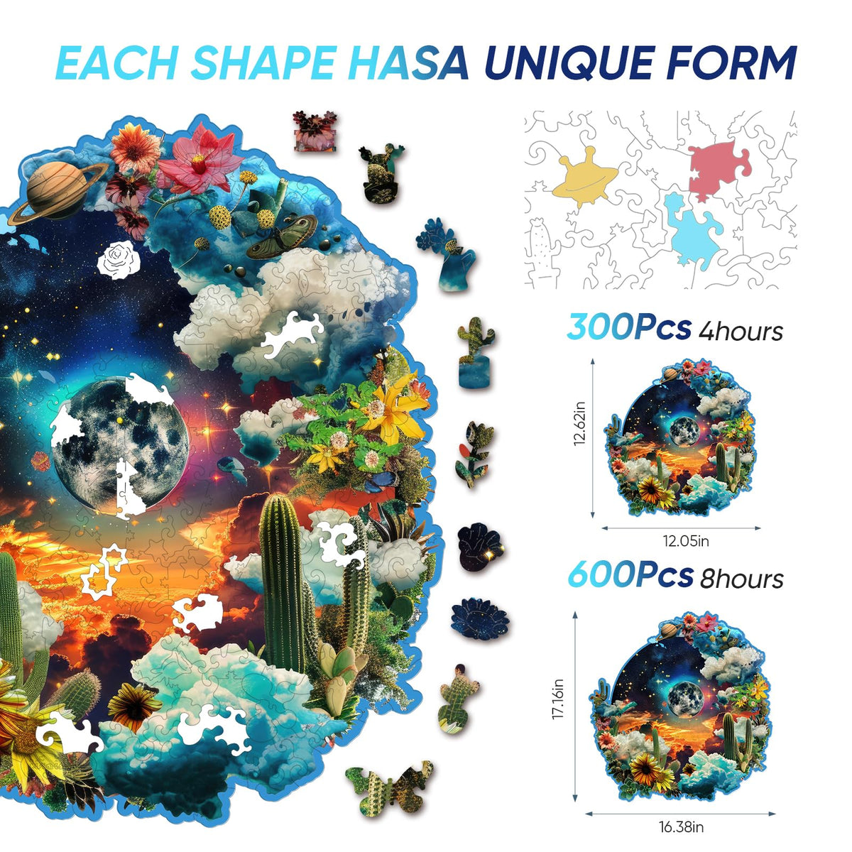 Wooden Puzzles for Adult (600Pcs / Sun Moon)