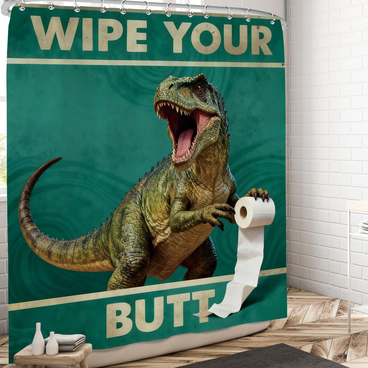 Funny Dinosaur Shower Curtain Kids Boys Green Dino Dinosaur Bathroom Decor (60"W x 72"L (Pack of 1) / Funny Dinosaur)
