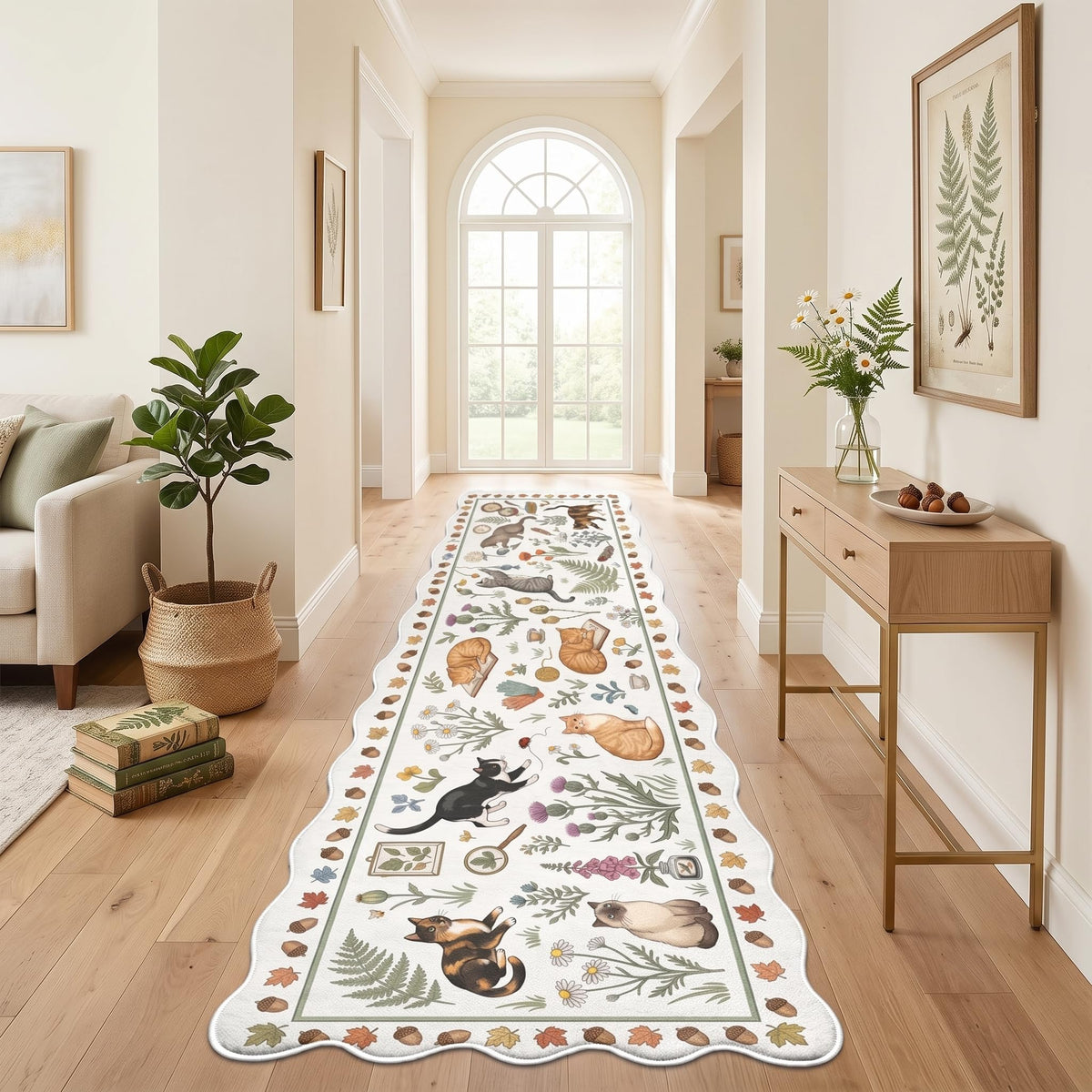 Scalloped Hallway Runner Rug (Garden Cats / 2' x 6' (Scalloped))
