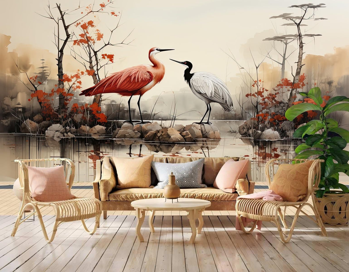 Peel and Stick Wall Mural Wallpaper Crane 114"×82" Decor G12 (G12 / 114" x 82")