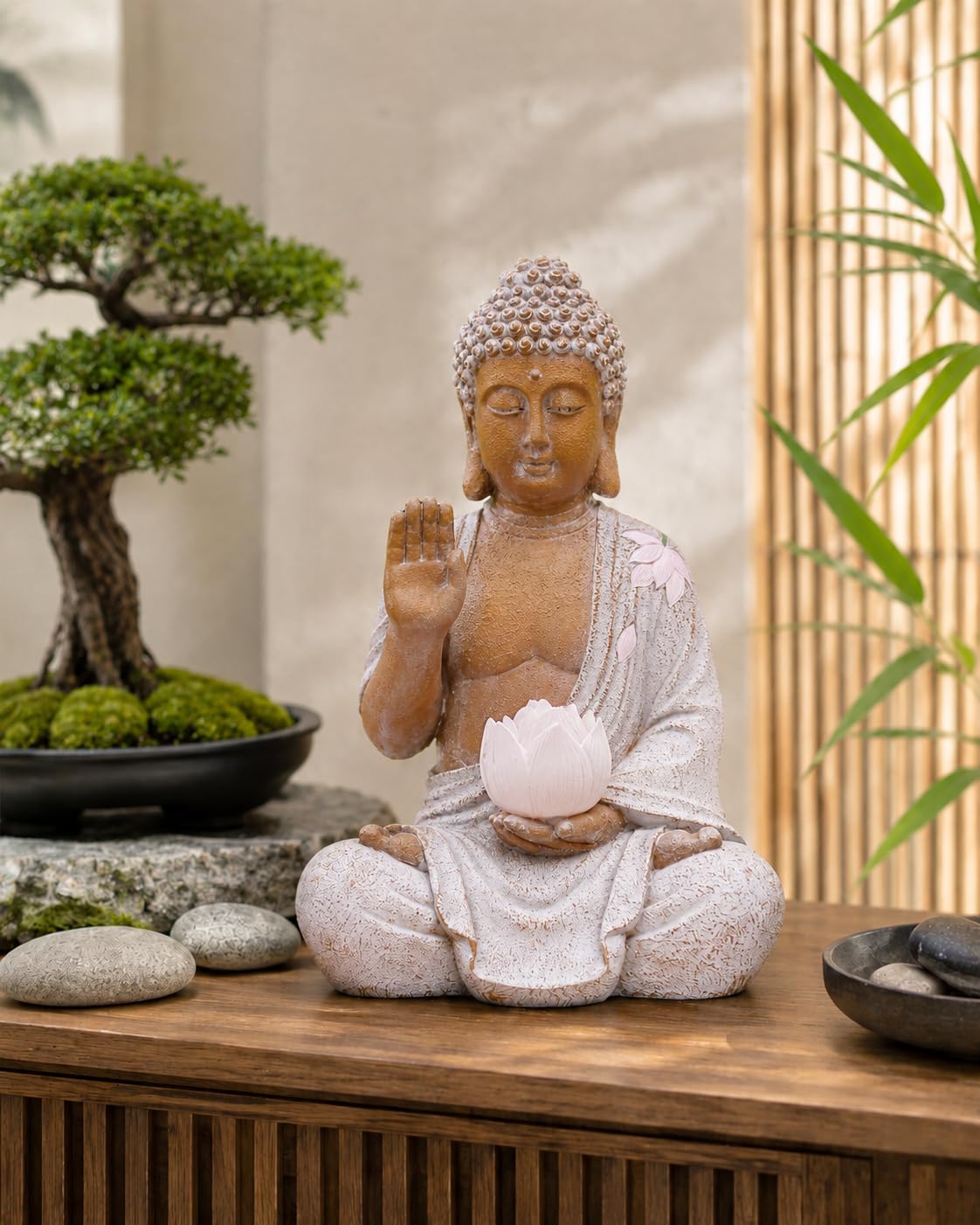 Solar Buddha Garden Decor (27CM White)