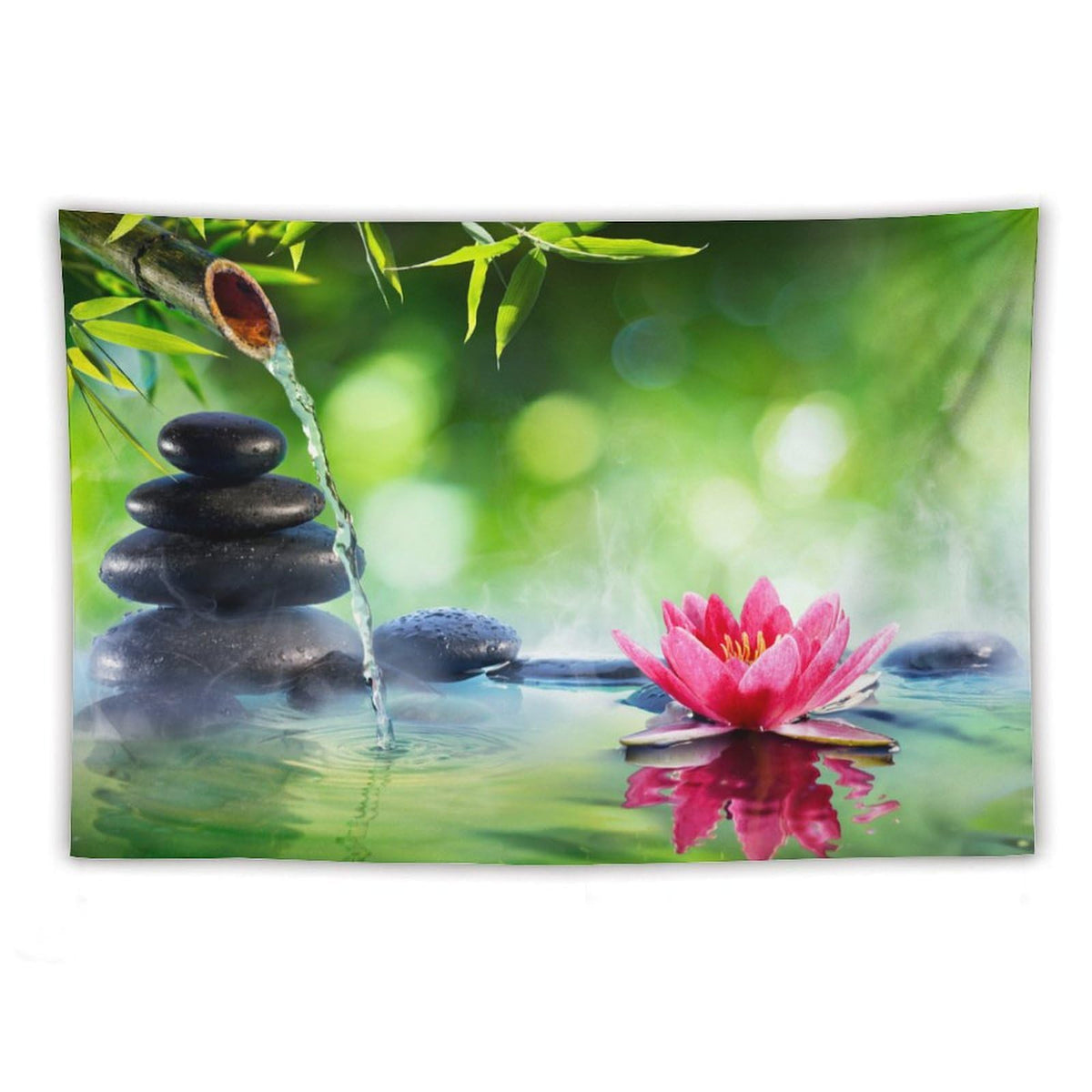 Zen Tapestry Wall Hanging Water Lotus Flower Blossom Stone Bamboo Spa Spiritual Meditation Tapestries Home Decor for Living Room Bedroom Farmhouse Apartment Dorm 40"x60" (40"L x 60"W / Zen-19)