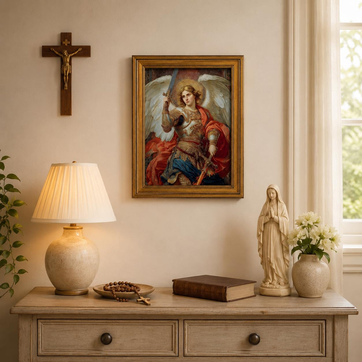Vintage Gold Framed Archangel Michael Canvas Wall Art 12x16In (Archangel D / 16"L x 12"W)