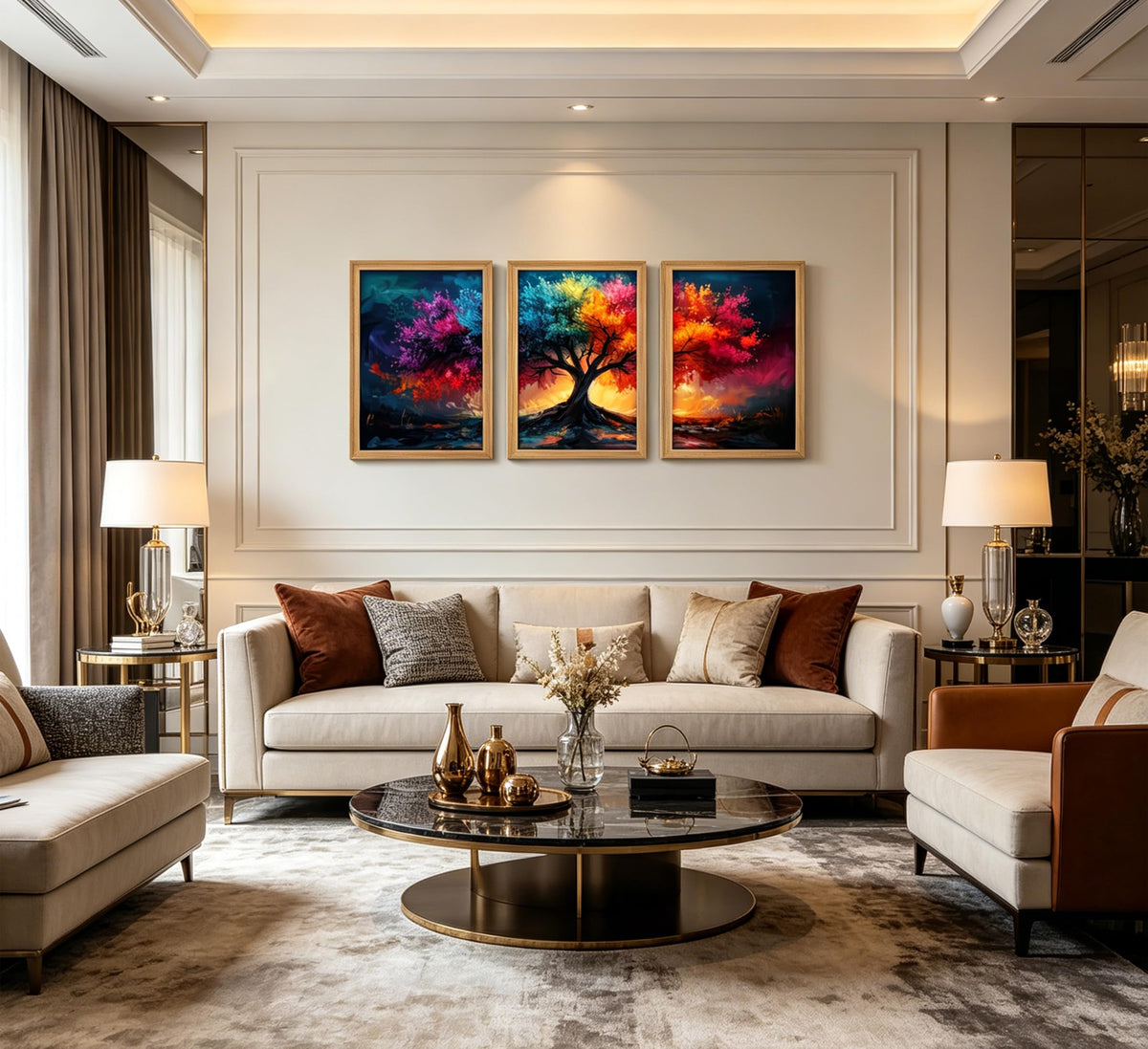 3Pcs Framed Colorful Tree of Life Canvas Wall Art (Multicolor / 16"L x 12"W)