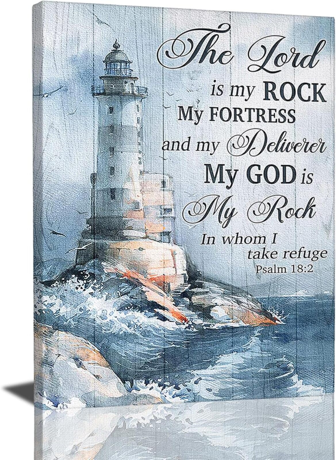 Ocean Lighthouse Wall Art Christian Psalm Bible Quotes Wall Decor Rustic Coastal Nautical Pictures Religious Motivational Canvas Prints Framed Modern Artwork For Living Room Bedroom Bathroom 24"x20" (Lighthouse 2 / 24"L x 20"W)