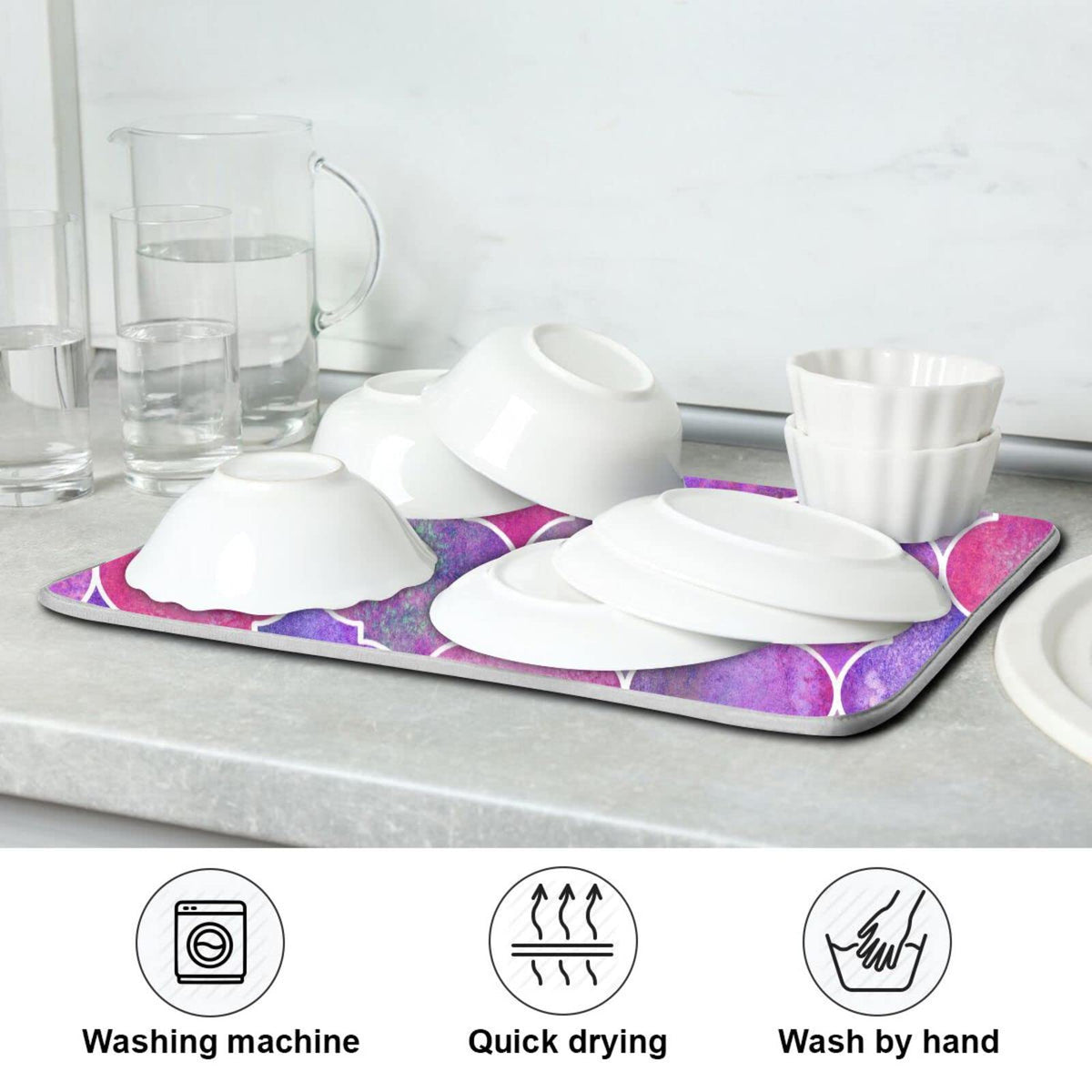 Super Absorbent Dish Drying Mat (Vintage Decorative Moroccan / 18" x 24")