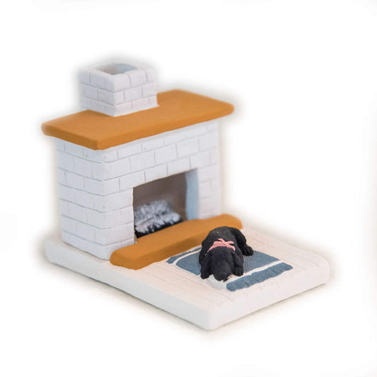 White Country Hearth Puppy with Black Lab Natural Wood Incense Burner (Hearth Black Lab)