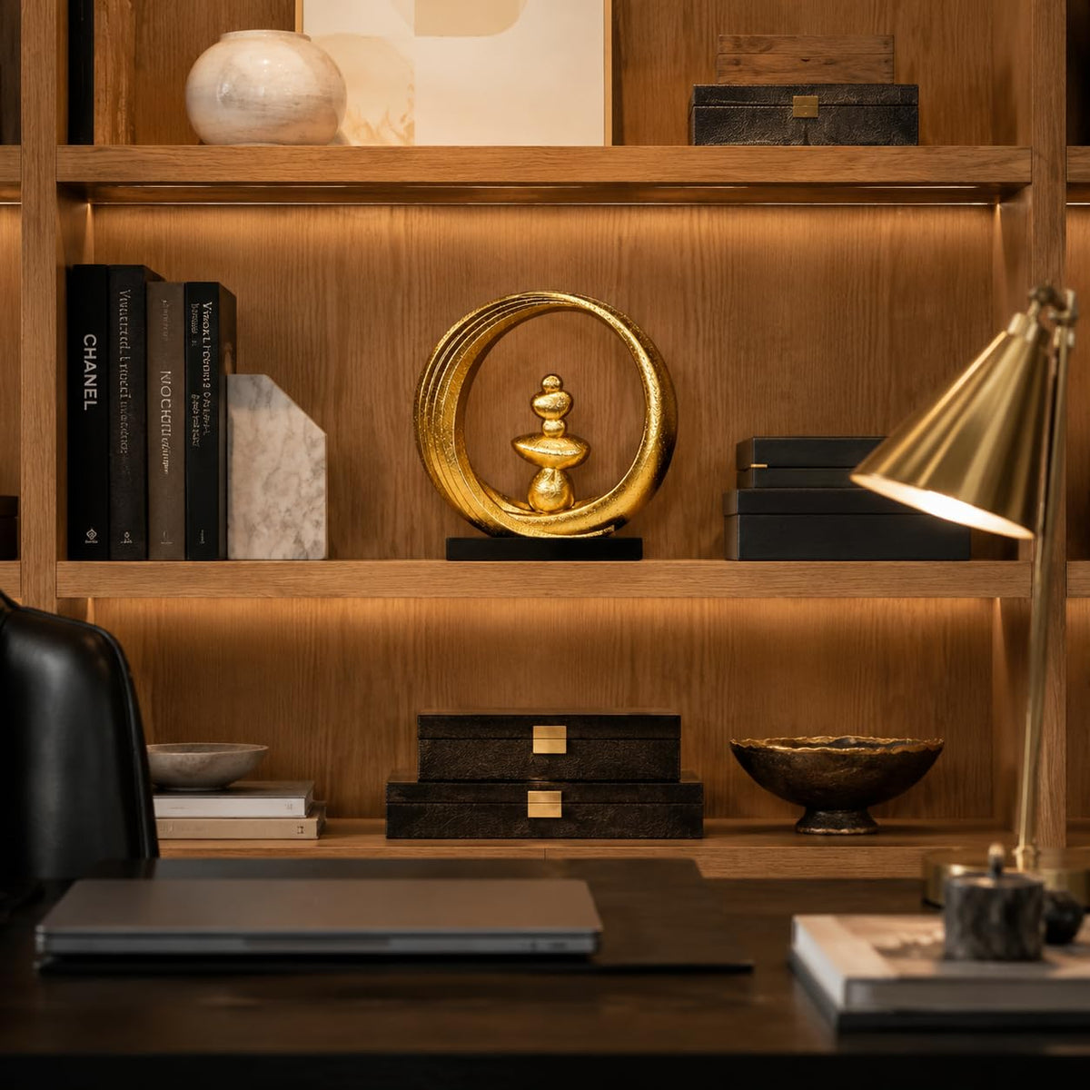 Gold Sculptures Decor for Modern Home Shelves Fireplace Mantel (Whole Gold)