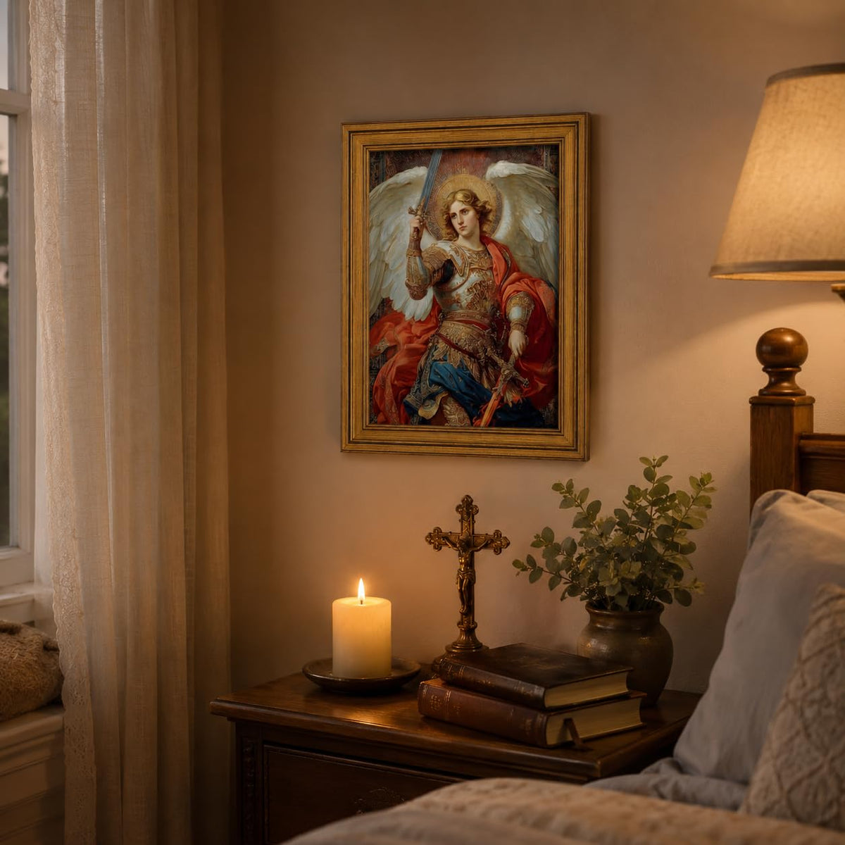 Vintage Gold Framed Archangel Michael Canvas Wall Art 12x16In (Archangel D / 16"L x 12"W)