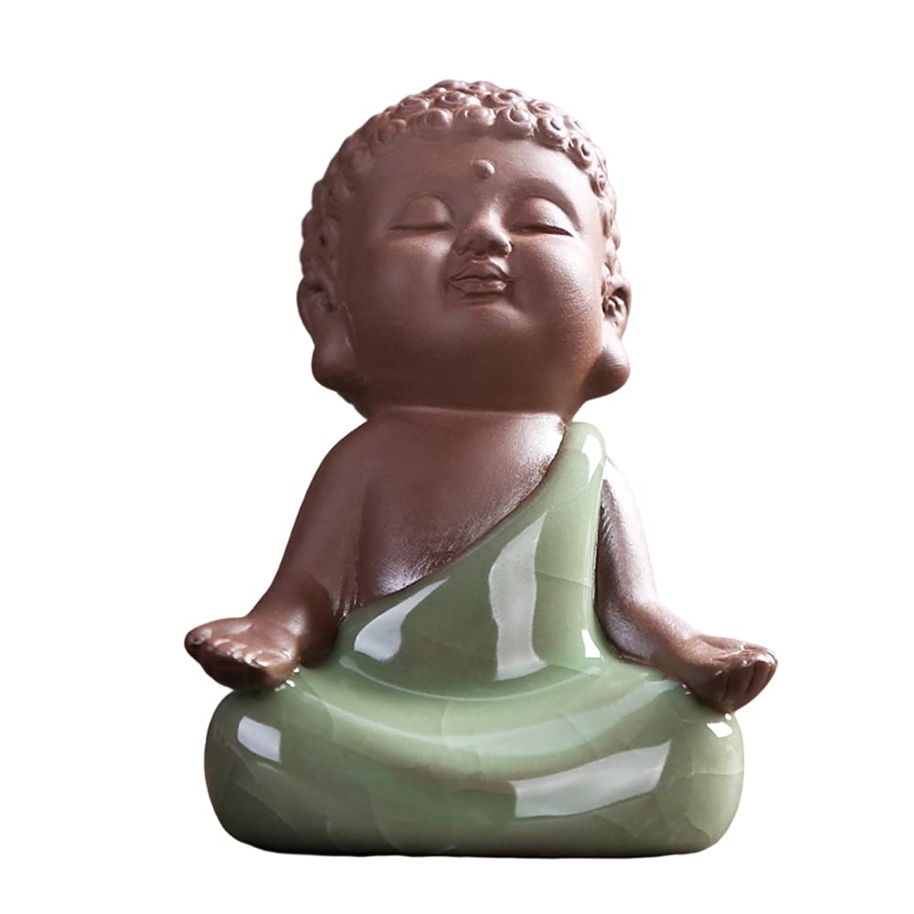 Ceramic Tiny Cute Baby Buddha Statue Monk Figurine (C)