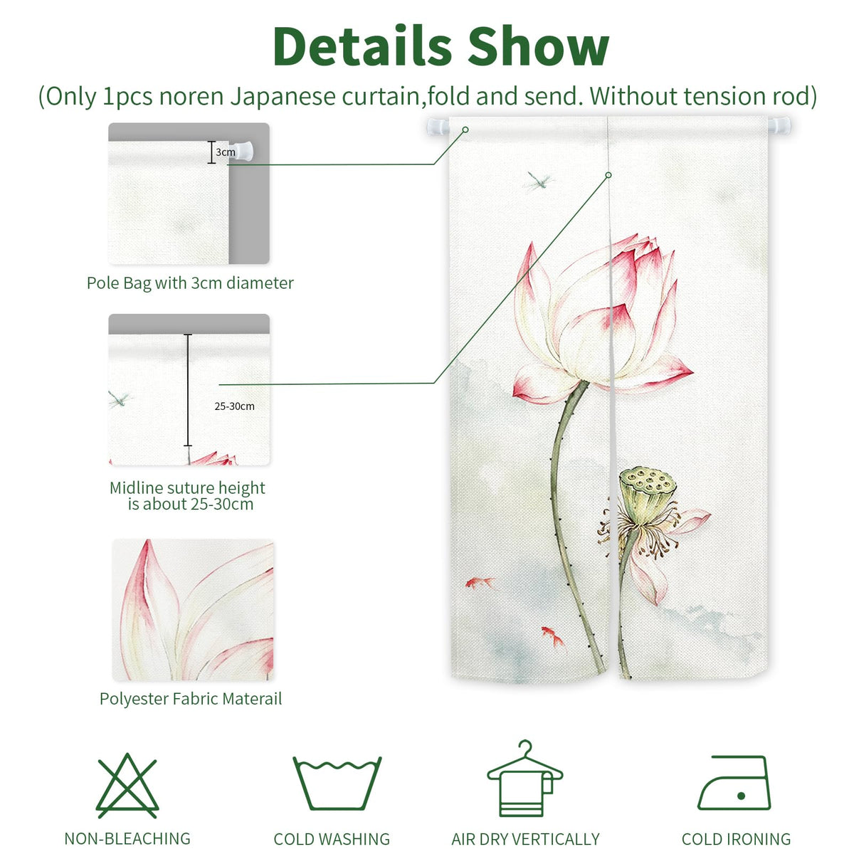 Japanese Noren Doorway Curtain (White / 33.5"W x 59"L (Pack of 1))