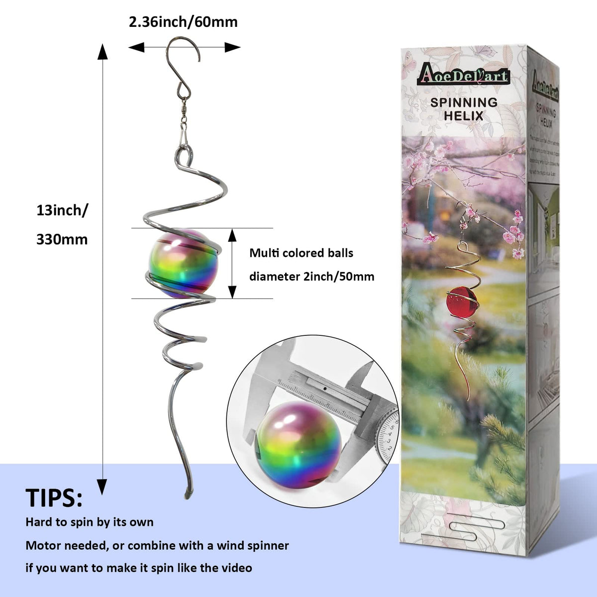 Multi Color Wind Spinner Tail Gazing Ball Spiral Decorative Wind Spinners Sun Catcher Visual Illusion Wind Spinner Stabilizer Indoor Outdoor Garden Decoration (13in / 004-purple Multi Color)