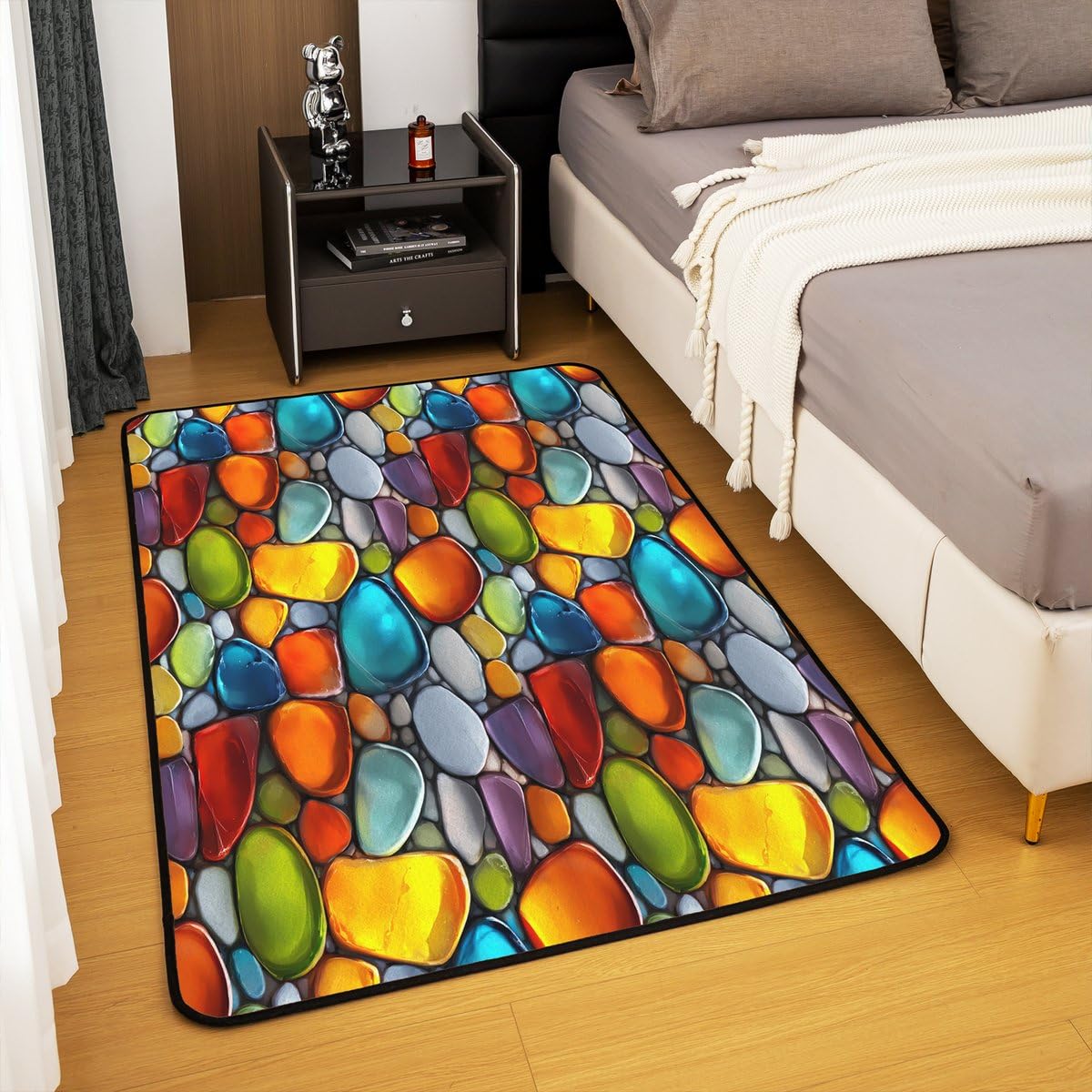 Cobblestone Area Rug 5x7 Rainbow Pebble Garden (Red Orange Yellow Green Blue / 4'11" x 6'6" (Rectangular))