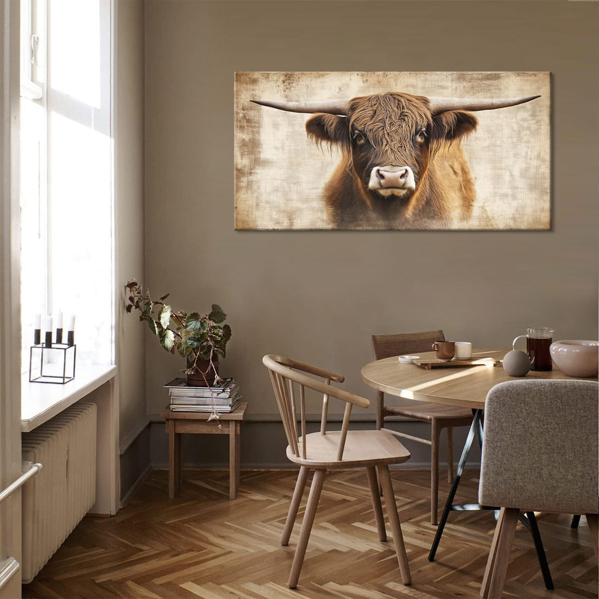 Beige Highland Cow Wall Art for Living Room Office Rustic Scottish Cattle Farmhouse Decor Painting Prints Distressed Canvas Artwork Dining Bedroom Decor Extra Large (Farmhouse / Beige Rustic Cow Wall Art / 58"L x 28"W)