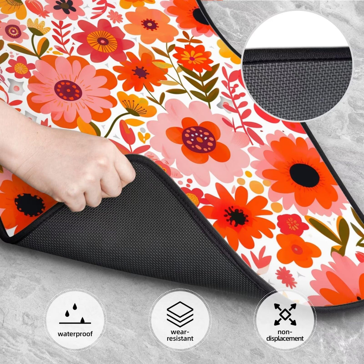 Pink Floral Car Floor Mats Full Set of 4 Non (Pink Cute Floral)