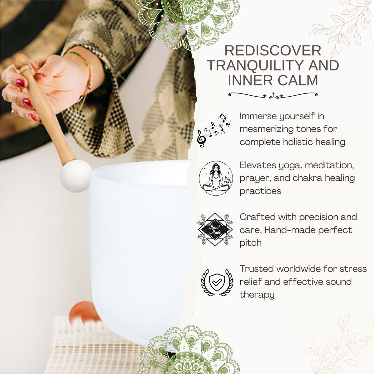 Crystal Singing Bowl 8 Inch White D Note 432Hz (8 Inch D)