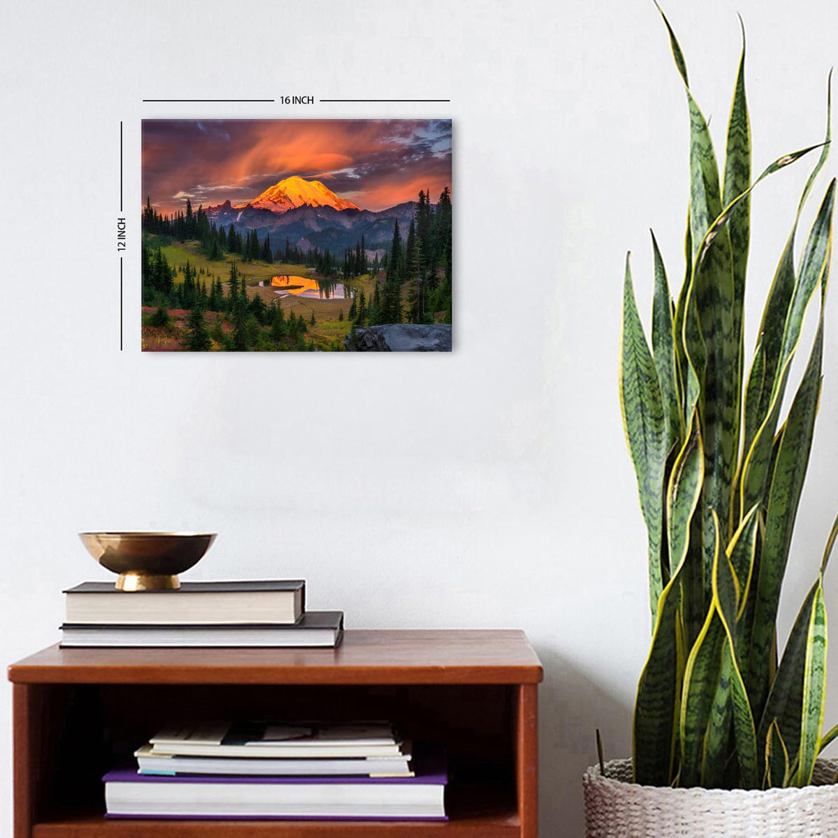 Mount Rainier Wall Art National Park Landscape Canvas Prints Sunset Mountain Forest Lake Nature Photography (16"L x 12"W / Mount Rainier)