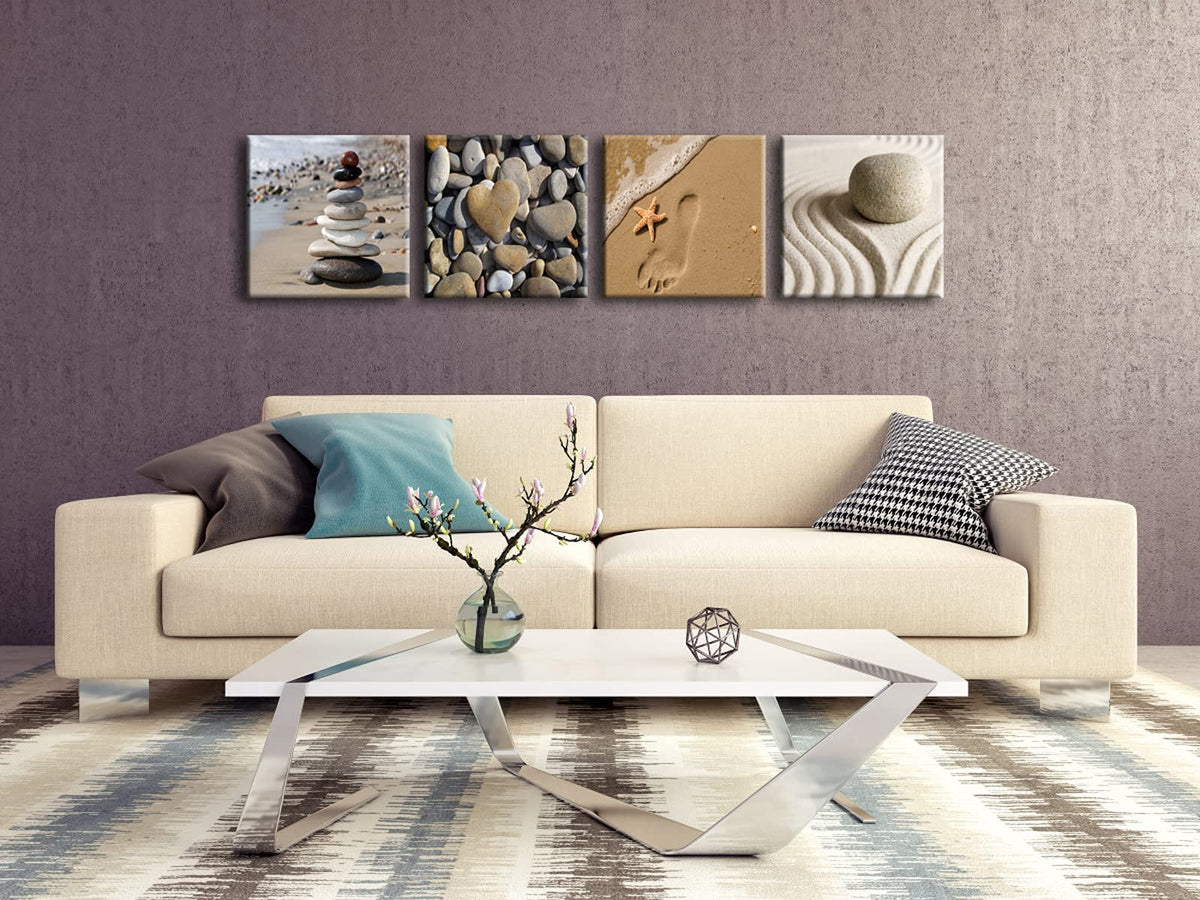 Romantic Beach Theme 4 Piece Modern Giclee Artwork Sea Beach Ocean Canvas Prints Contemporary Abstract Seascape Pictures Paintings on Canvas Wall Art for Bedroom Home Decorations (12x12inchx4pcs (30x30cmx4pcs))