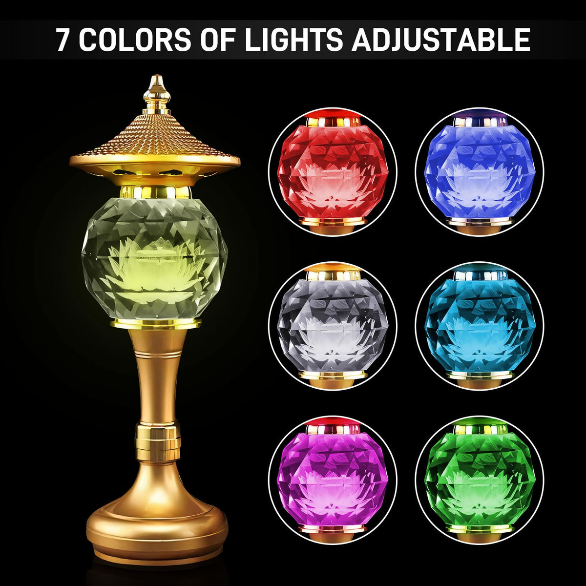 Lotus Flower Lamp Pineapple Crystal 7 Color LED Buddhist Meditation (Z11-10inch)