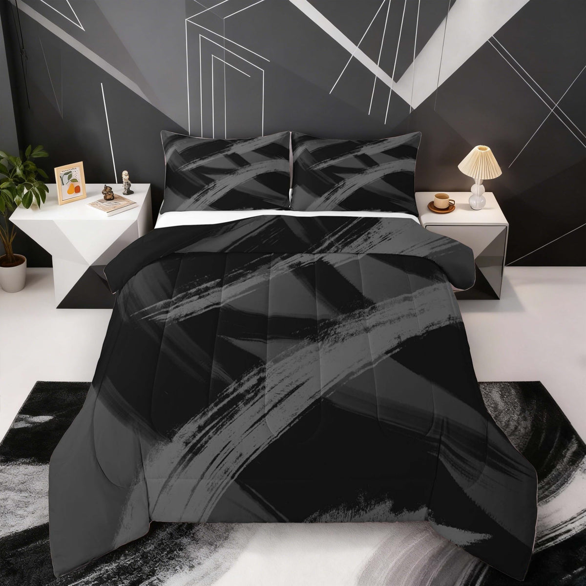 Black Grey Comforter Set Twin Size Bedding Set (Multi 45692 / Twin)