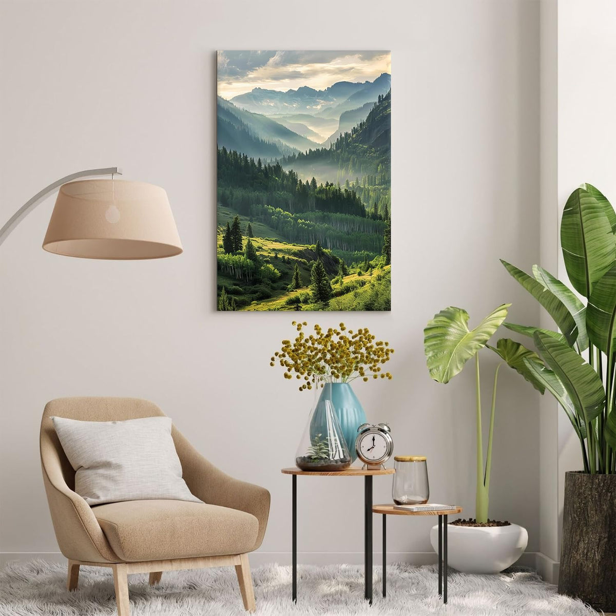 Misty Forest Wall Art Bedroom Decor Forest Mountain Canvas Pictures for Living Room Nature Landscape Prints Paintings Green Woodland Poster Aesthetic Mountains Canvas Artwork for Home Decorations 24x36" (36"L x 24"W / Misty Mountain)