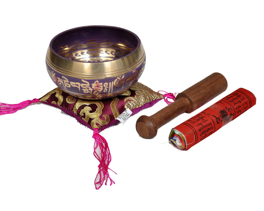 Tibetan Singing Bowl Set By Dharma Store (Purple)