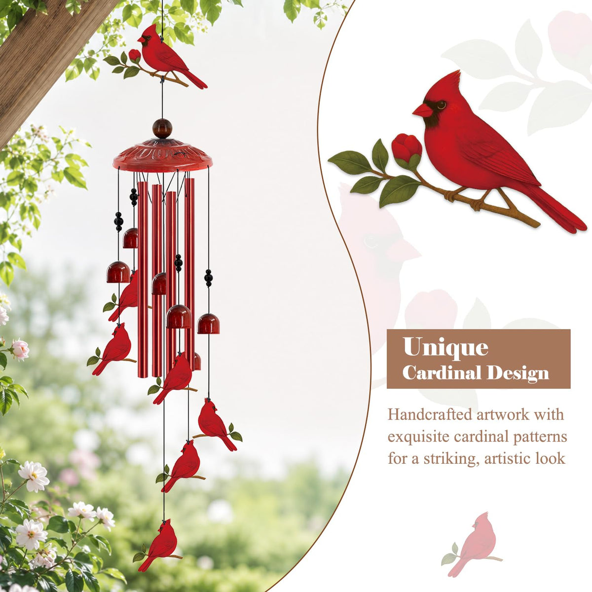 35" Cardinal Wind Chimes for Outside (35"Cardinal)