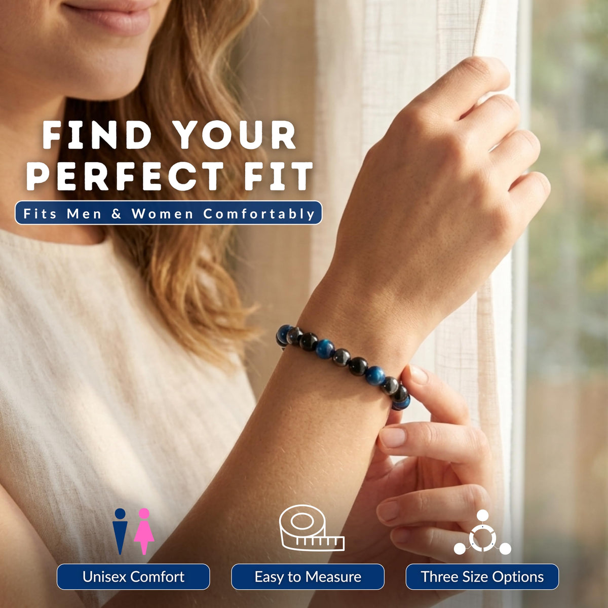 Triple Protection Blue 8mm Beaded Bracelet (Triple Protection Blue / Small)