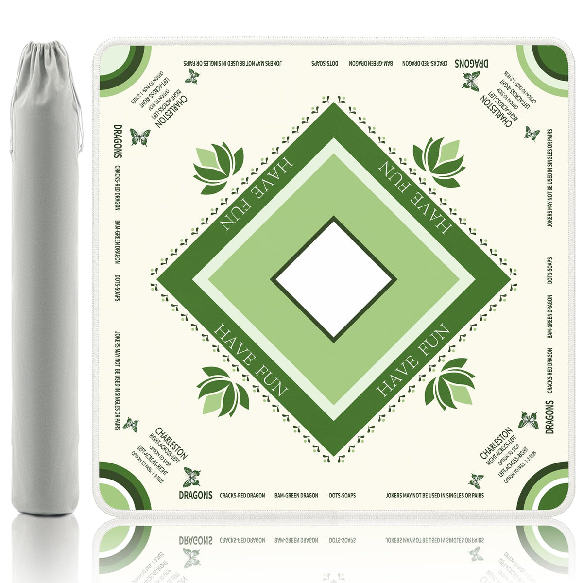 Mahjong Mat with Lotus & Butterfly Artwork (Light White and Green)