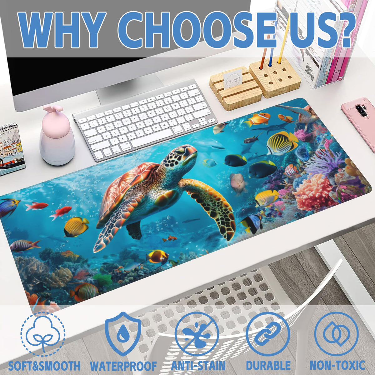 XL Mouse Pad Sea Turtle with Colorful Fish Large Gaming Mouse Pad (11.8" x 31.5" / Sea Turtle With Colorful Fish)