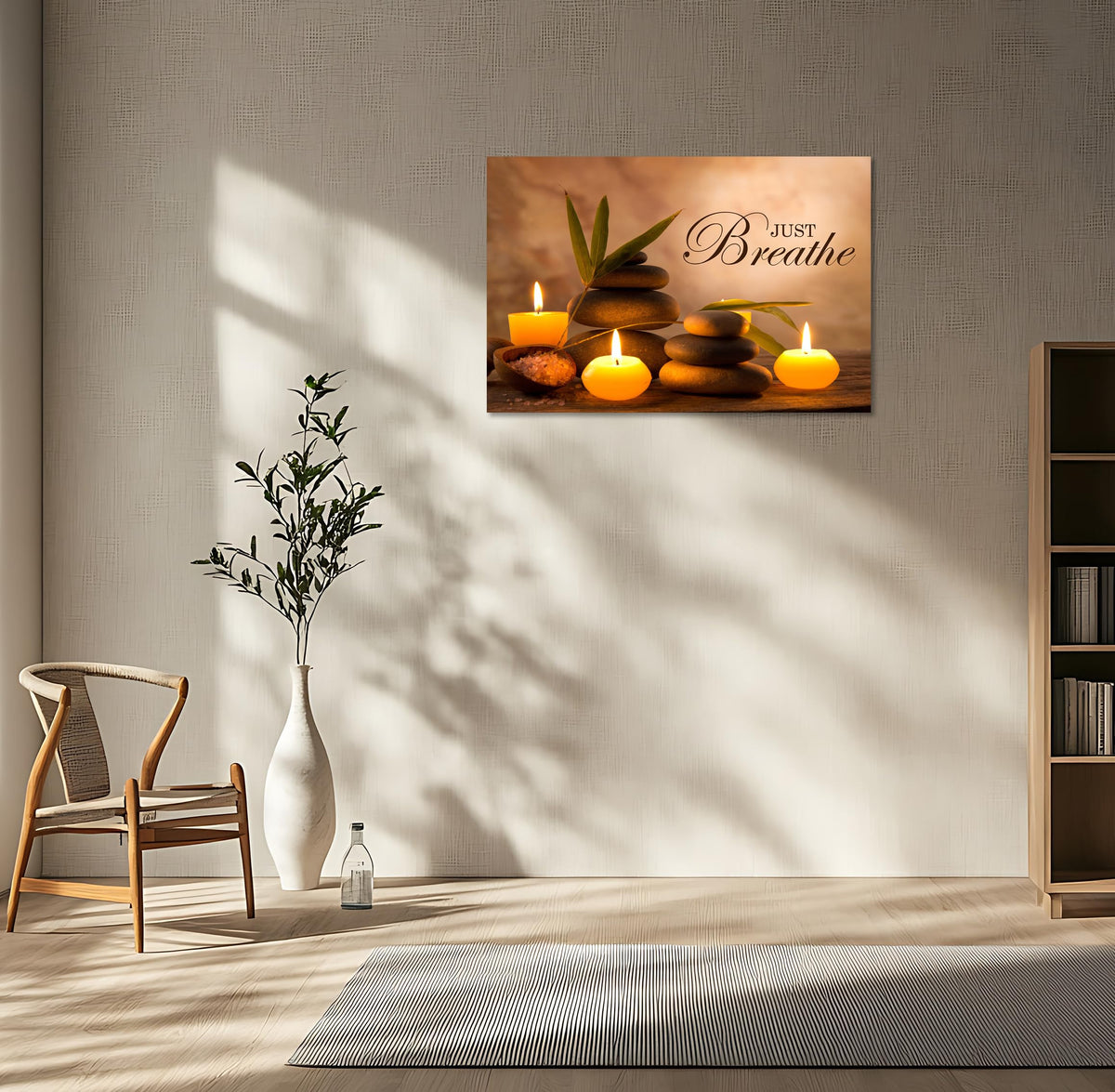 Zen Wall Decor Just Breathe Motivational Bathroom Wall Art Yoga Room Poster for Women Spa Picture Painting Spiritual Artwork Framed for Living Room Ready to Hang (28"L x 44"W / Zen 03)