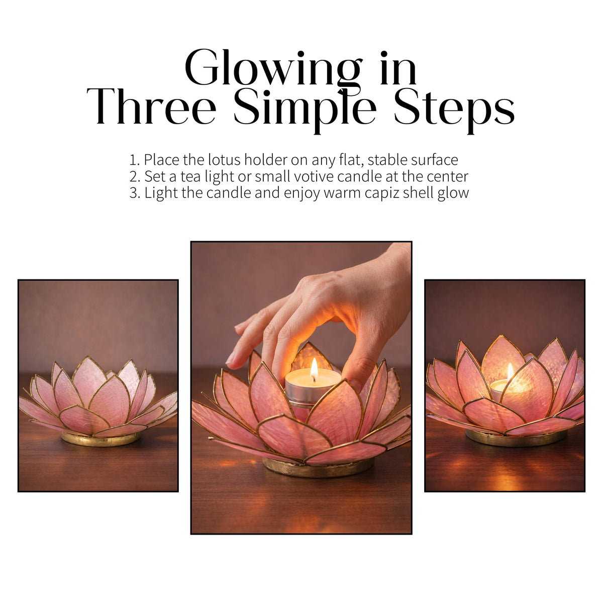 Gemstone Lotus Tealight Holder (Rose Quartz / Regular)