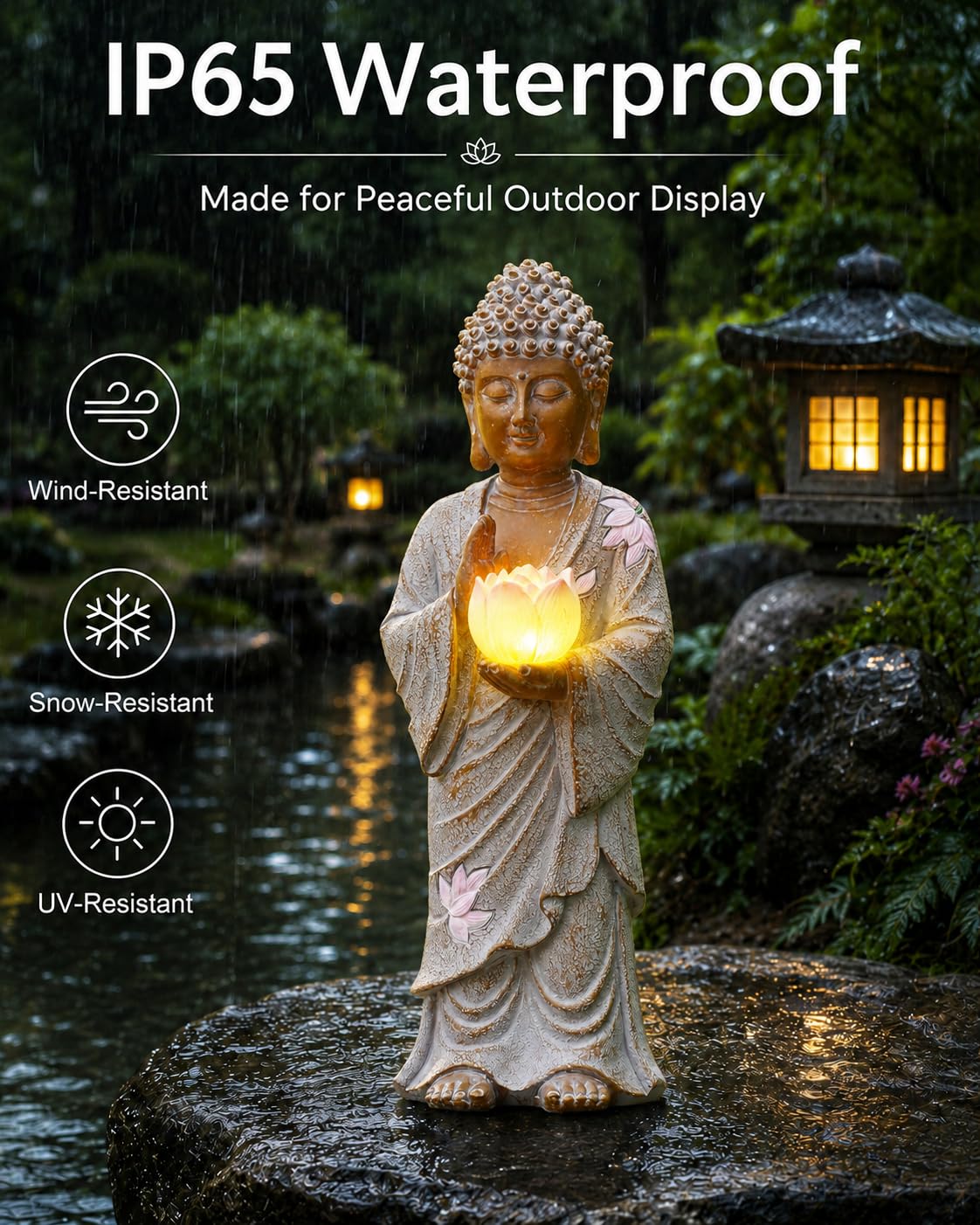 Solar Buddha Garden Decor (28CM White)