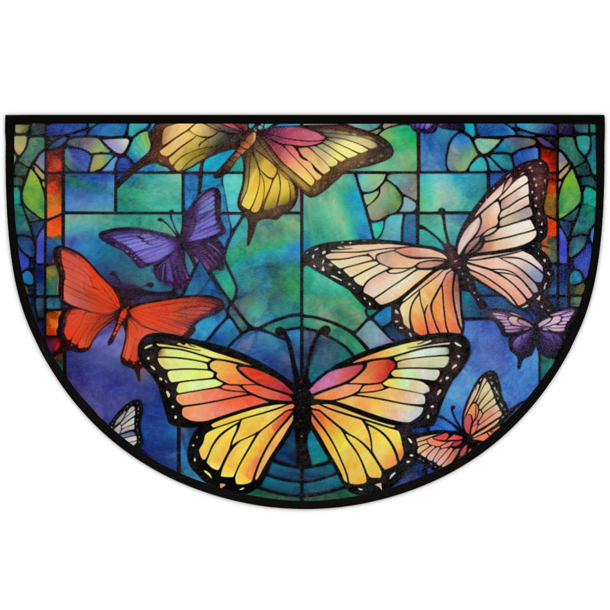 Butterflies Half Round Doormat Non Slip Semi Circle Rug Outdoor Mat (B 020)