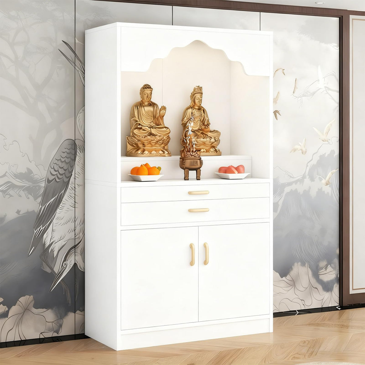 Altar Table Wood Meditation Prayer Table (White / 23.6" x 15.7" x 63.8")