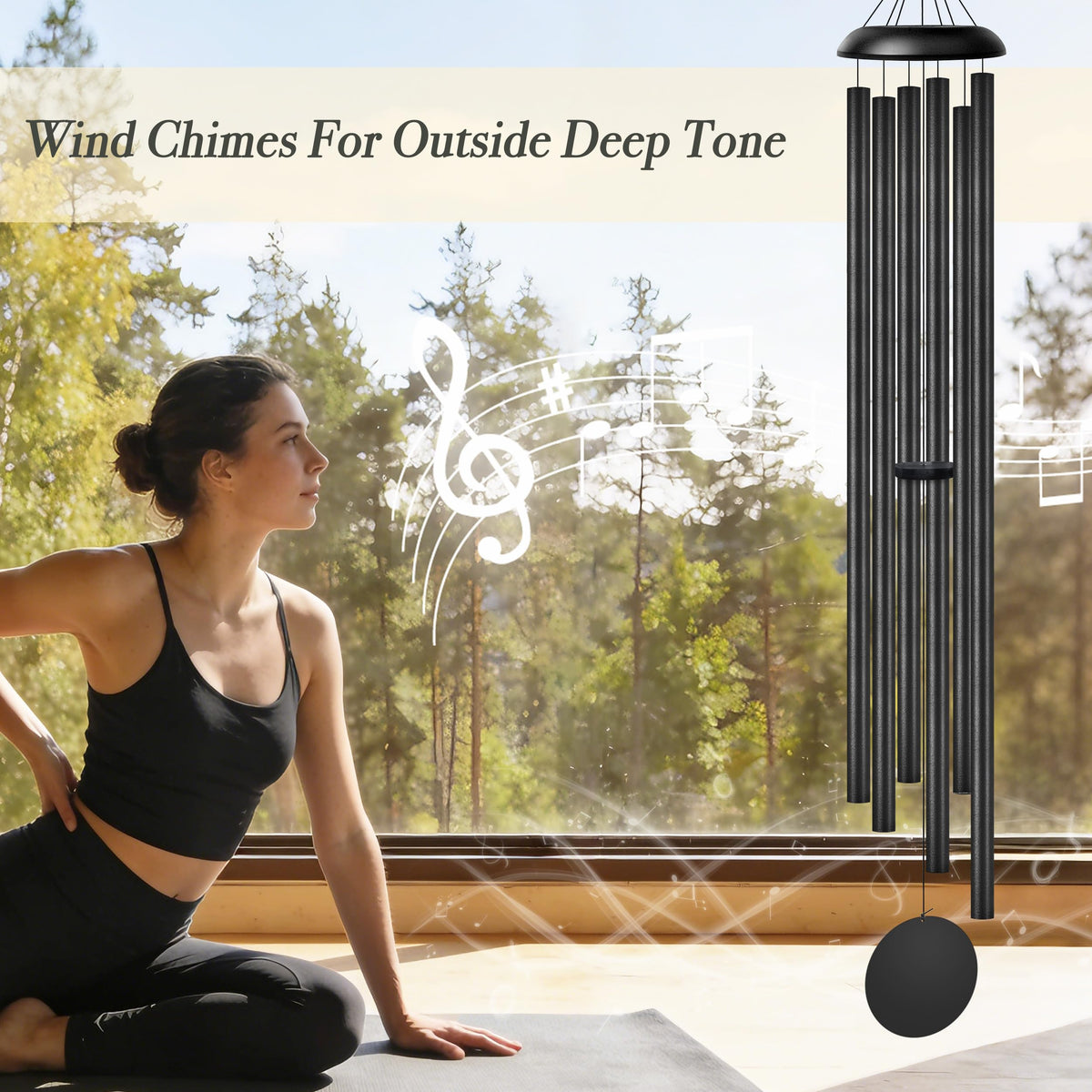 80" Extra Large Wind Chimes for Outside Deep Tone Wind Chimes Garden Decor (Black Thick / 80")