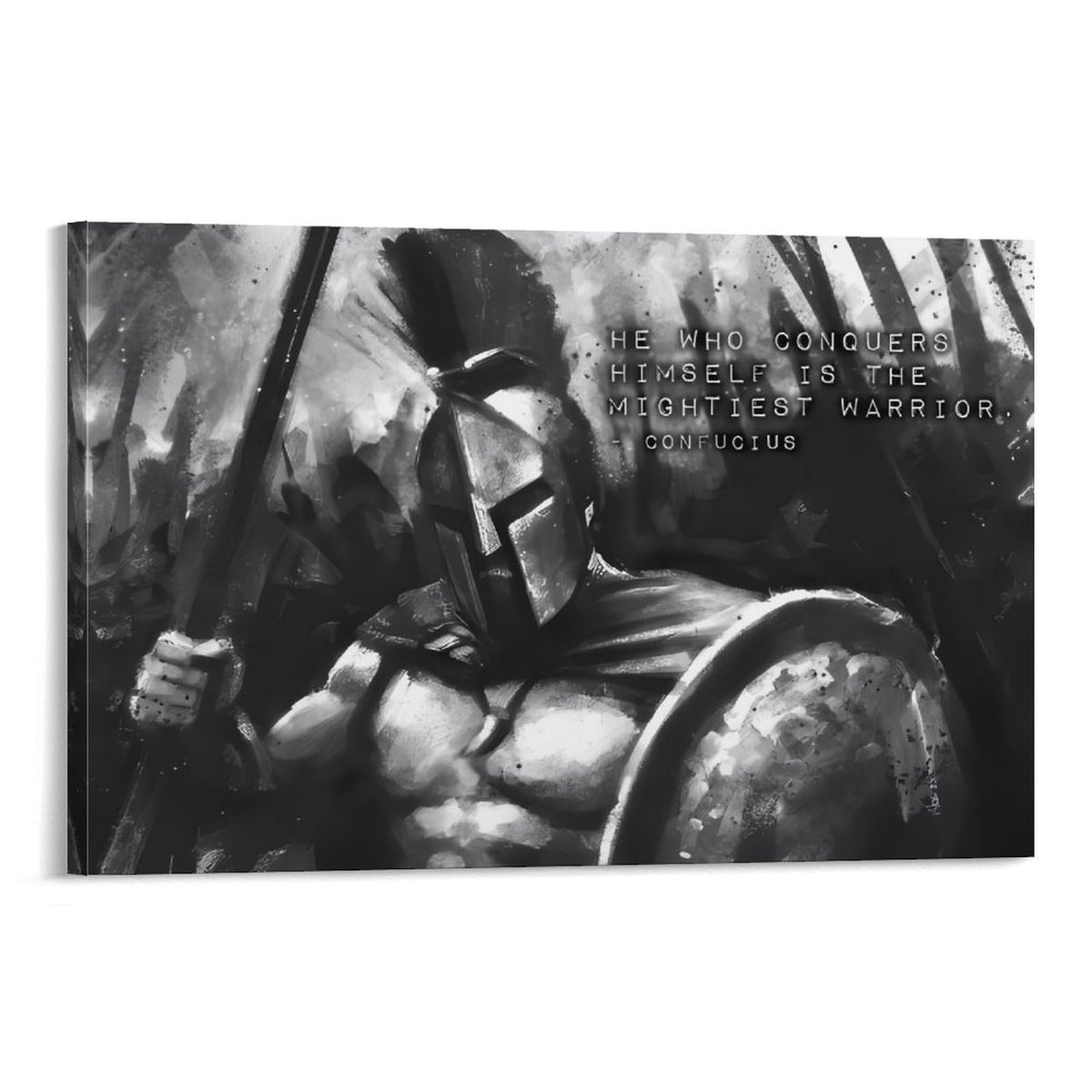 He Who Conquers Himself Confucius Quote Canvas Printing Wall Art Prints Wall Decor Posters Black White Spartan Warrior Motivational Decor for Living Room Bedroom Office Nordic 24x36inch (style / 24x36inch(60x90cm) Frame)
