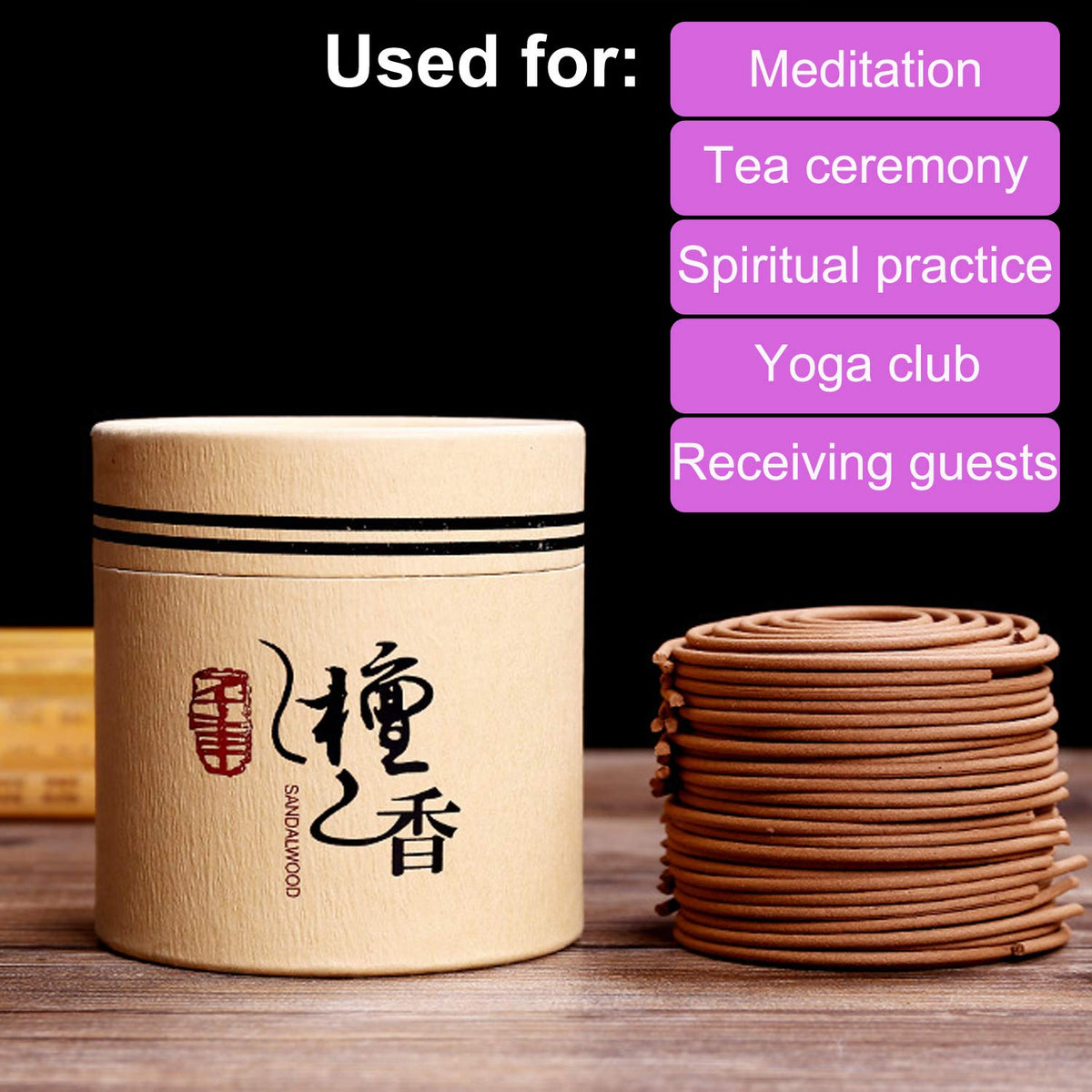 Sandalwood Coils Incense Natural 48 Pieces for Incense Holder Burner Home Decor Indoor Aroma 4 Hours (48 Sandalwood Coils Incense)