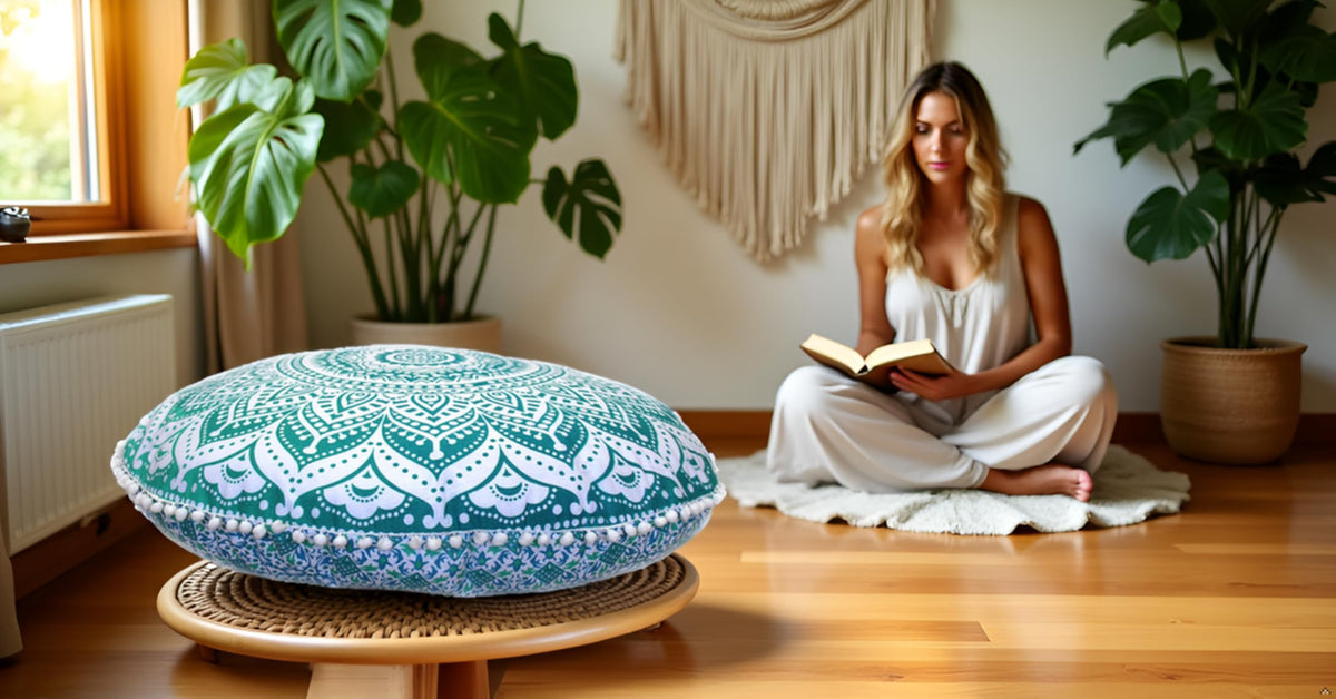 ICC Large Round seat Floor Cushion Chair Ottoman Cover (Green)