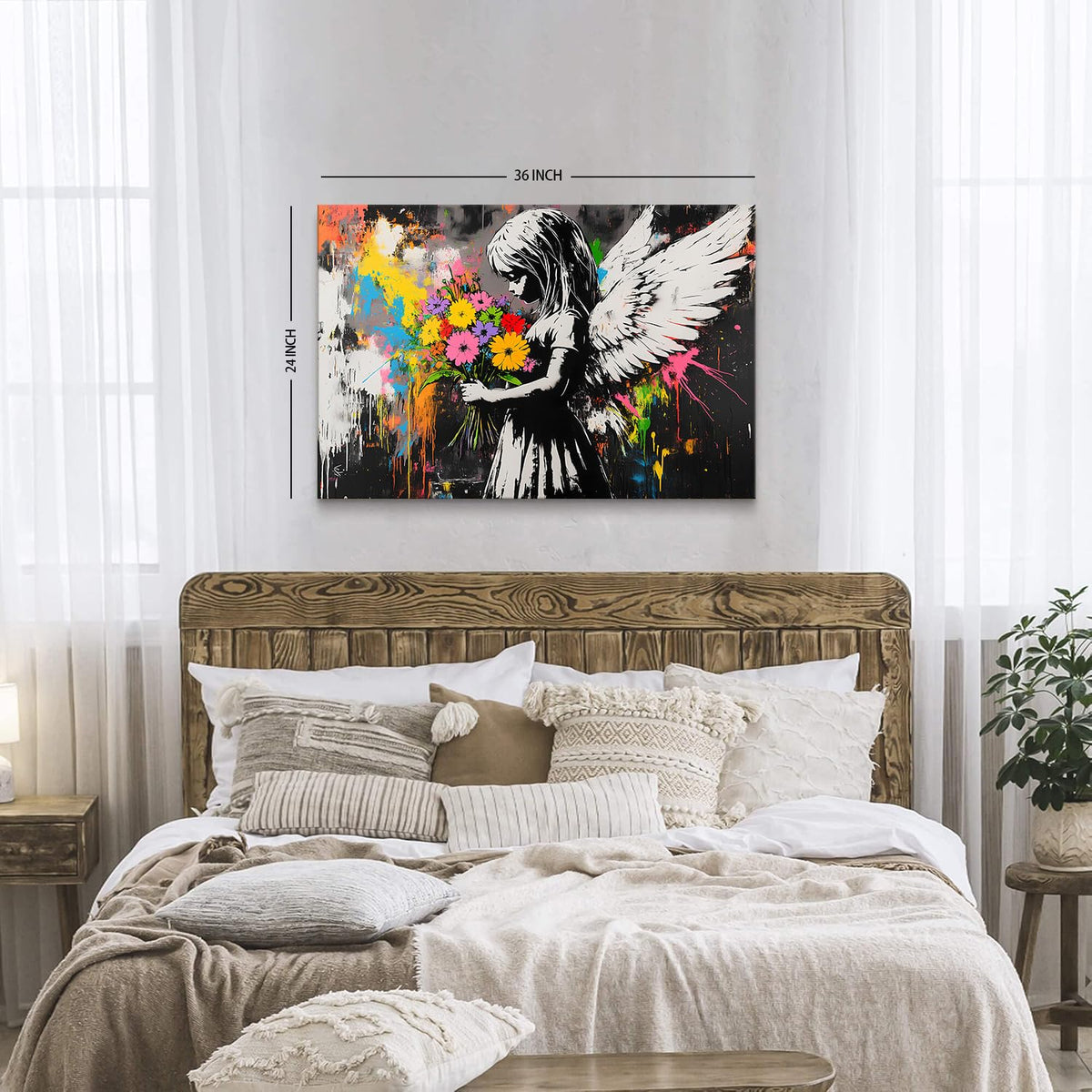 Abstract Graffiti Banksy Canvas Wall Art Banksy Angel Girls Decor Colorful Street Prints Picture Painting for Living Room Bedroom Pop Art Poster Modern Aesthetic Artwork Home Decoration 24x36” (36"L x 24"W / BANKSY)