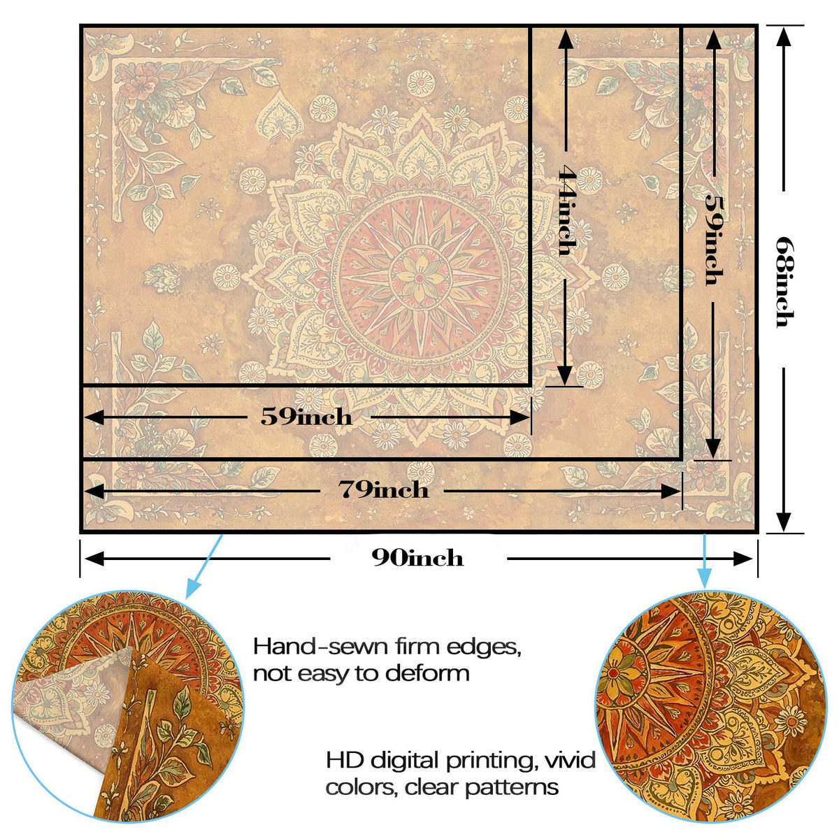 Floral Mandala Tapestry Boho Tapestry for Bedroom Brown Tapestries Wall Hanging Living Room Wall Art and Home Decor 60x80 (80"L x 60"W / Orange Brown)