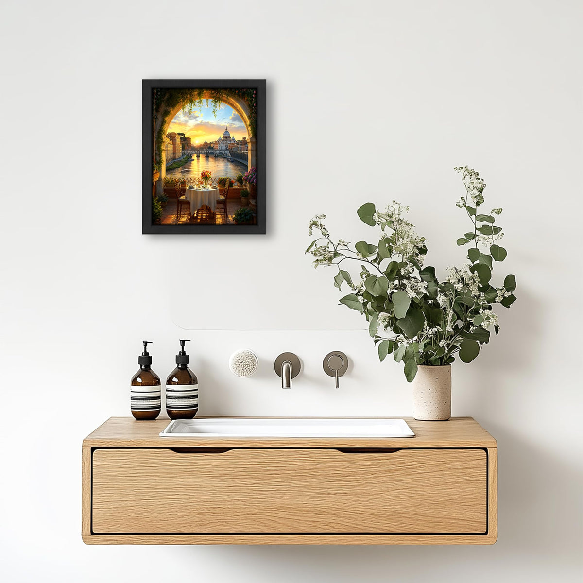 Rome Tiber River Decor Wall Art (Wall Art Framed 40 / 24"L x 16"W)