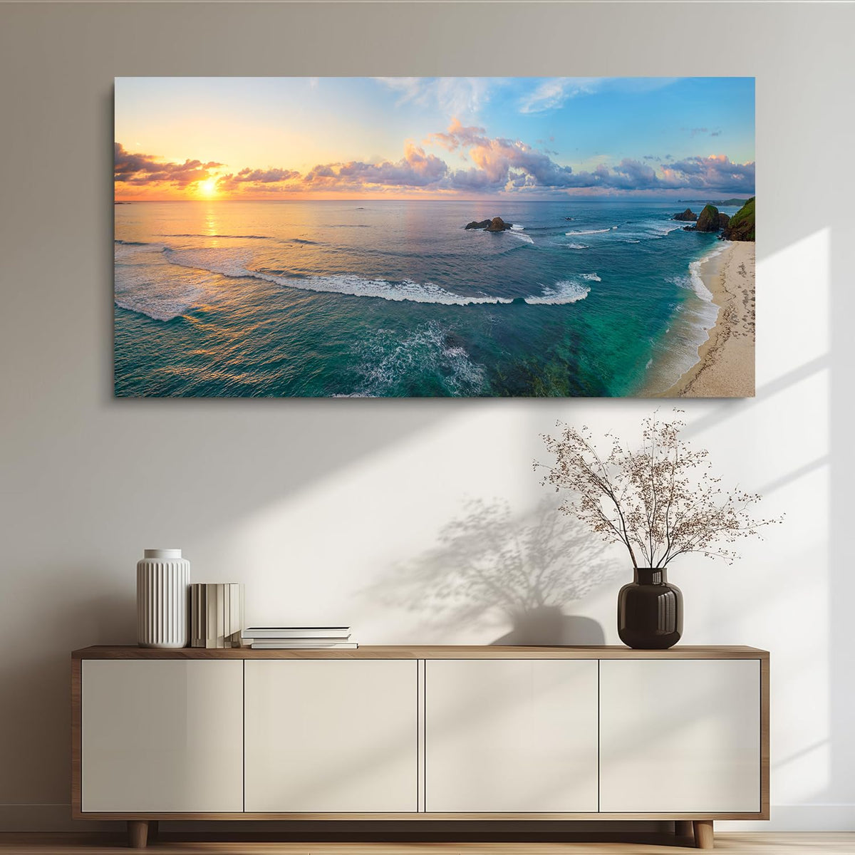 Large Pictures for Living Room Wall Decor Bedroom Coastal Wall Art Sunset Beach Painting Ocean Poster Room Decor Office Artwork Seascape Prints Framed Modern Bathroom Home Decorations (AcoatL / 48"L x 24"W)