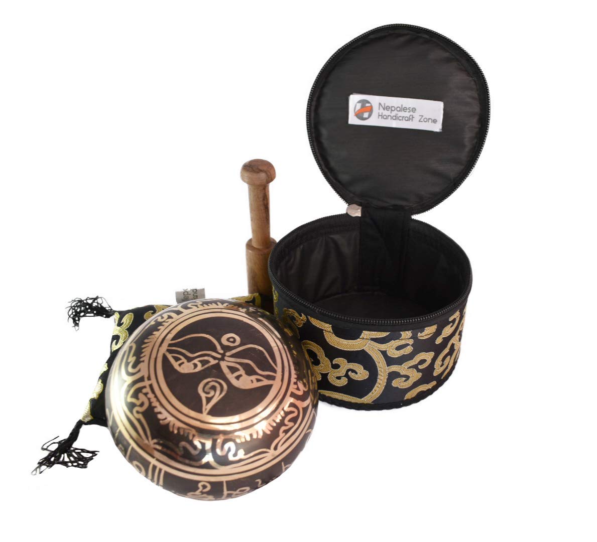 Color Singing Bowl Set with free stick and cushion by Nepalese Handicraft Zone (Black)