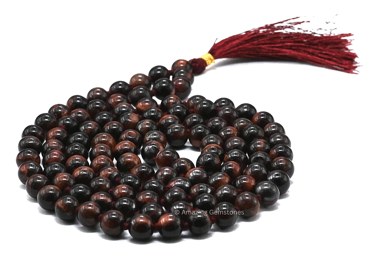 Red Tigers Eye Buddhist Prayer Beads Japa Mala with 108 Meditation Beads (Hand Knotted / Red Tigers Eye)